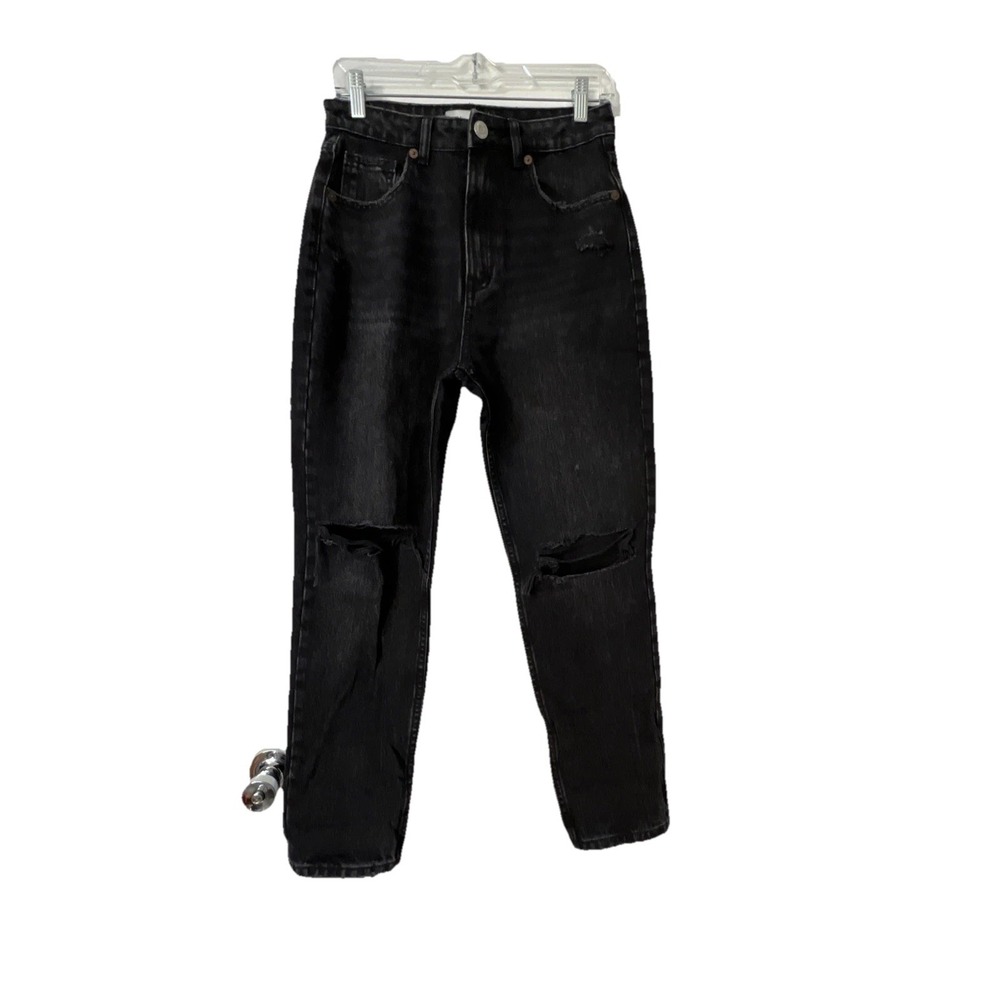 Zara Womens Jeans Sz 4 Black‎ Denim High Rise  Straight Leg Distressed